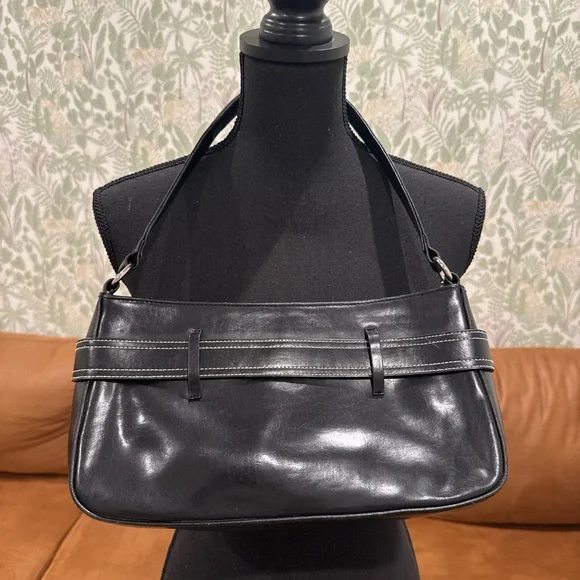 Y2K Fairweather Black Shoulder Bag Silver Buckle Belt Detail - Picture 3 of 8